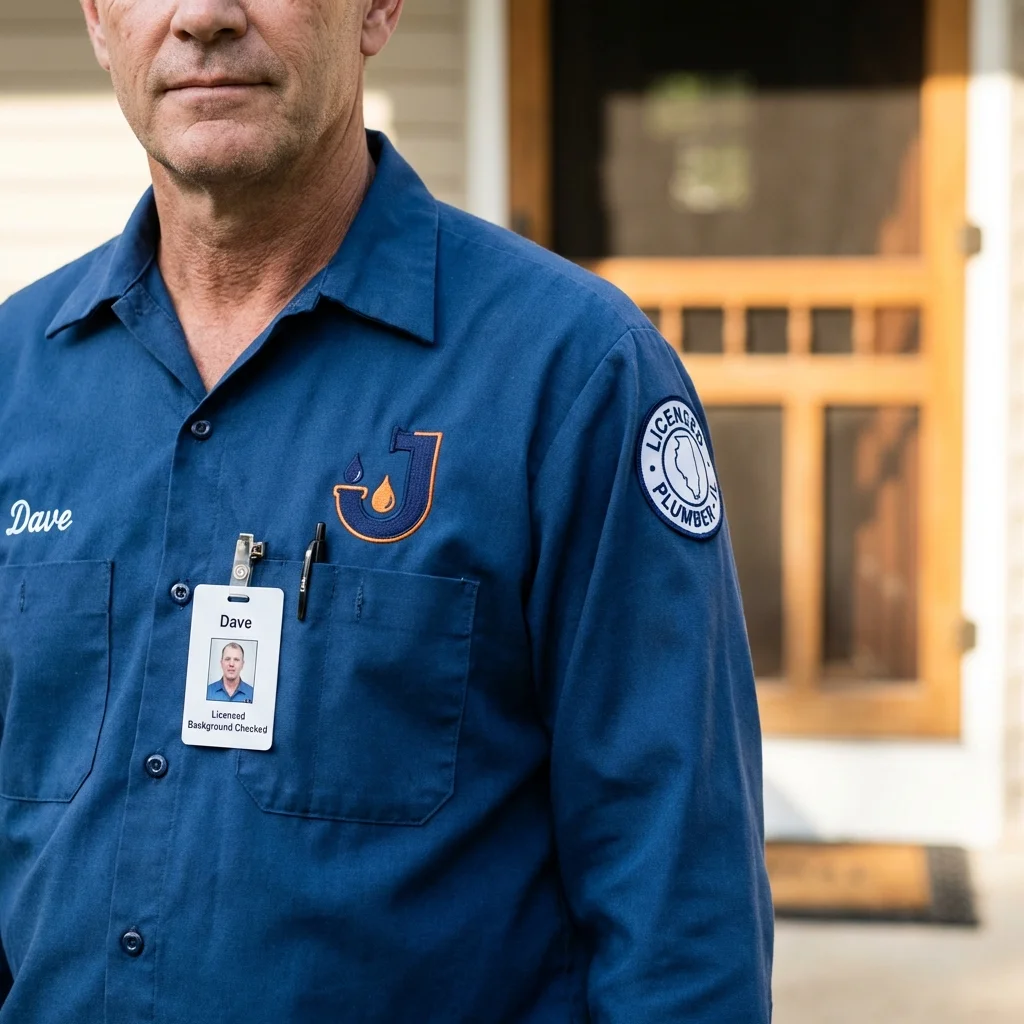 Licensed plumber showing ID badge in Hutto, TX