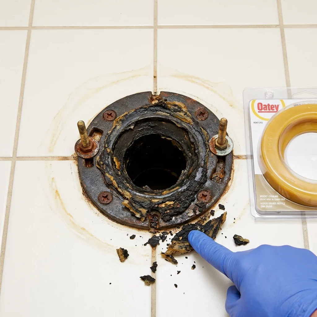 Failed wax ring showing water seepage at the base of a toilet in a Hutto, TX home