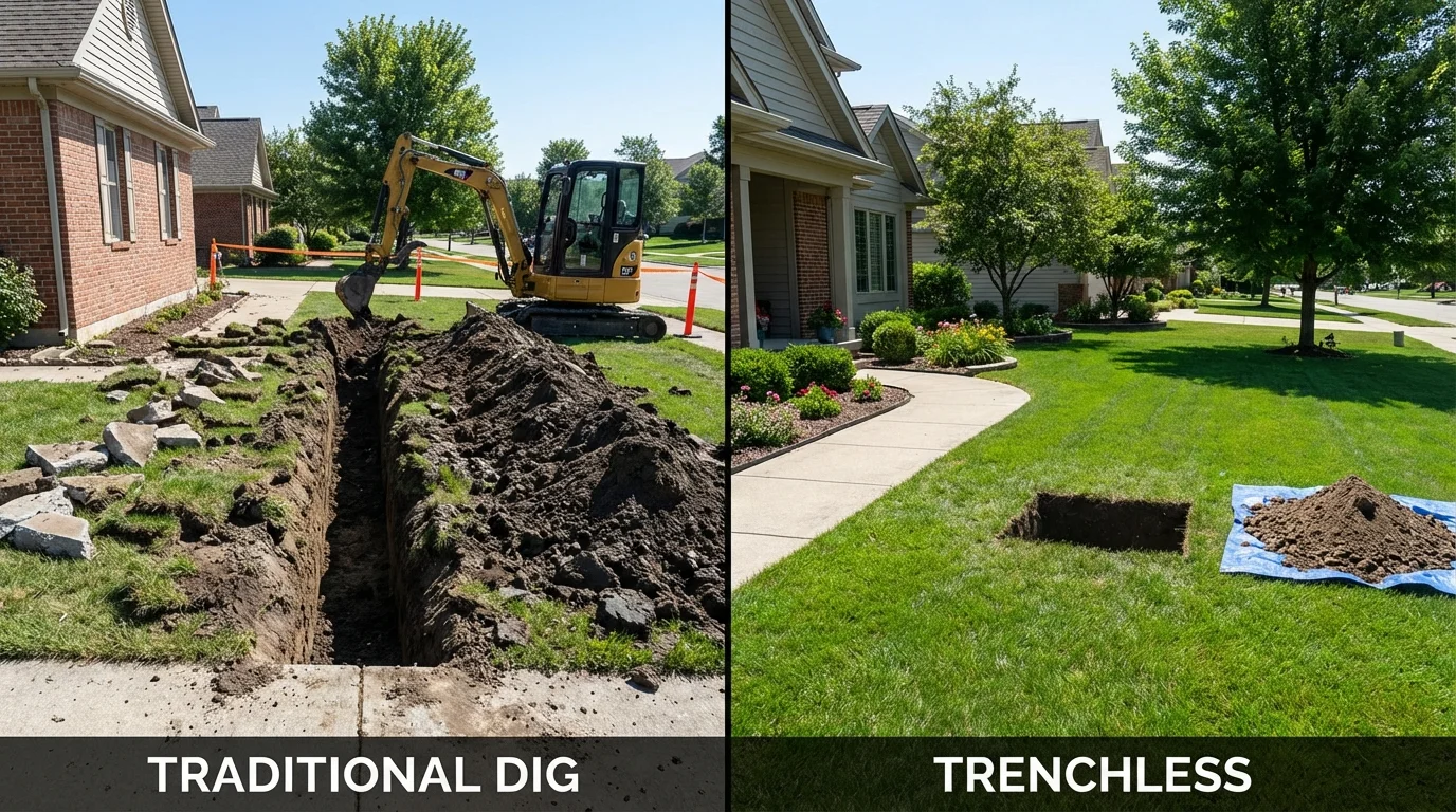 Trenchless sewer repair with minimal yard damage versus traditional excavation in Hutto, TX